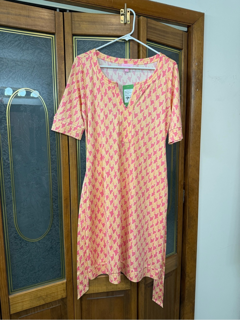 LILLY PULTIZER Ladies Pink & Peach Houndstooth Shift Dress, BRAND NEW